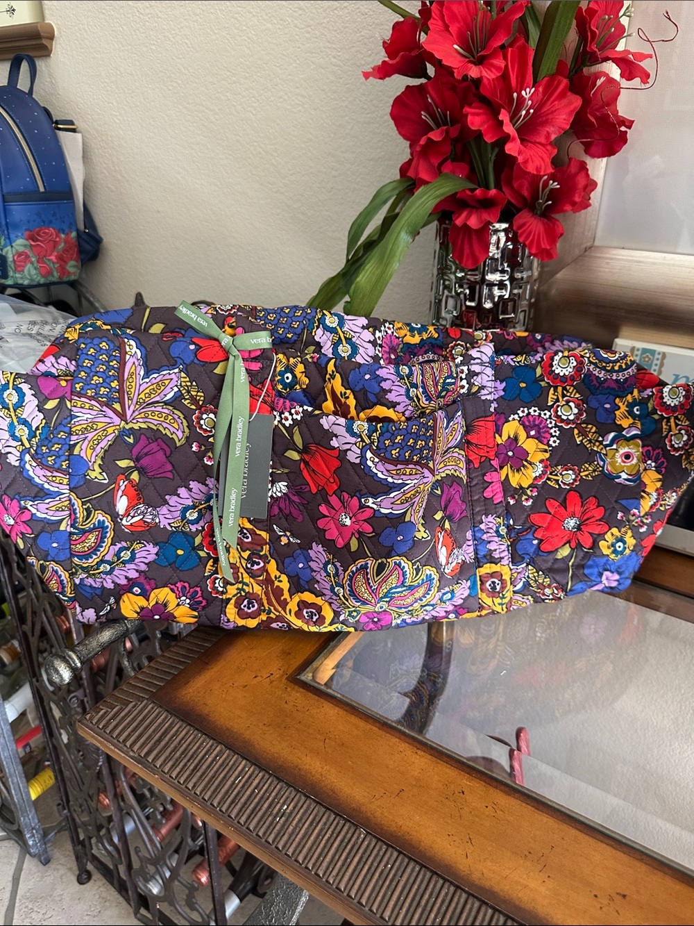 Vera Bradley Brown Quilted Tote with Multi-Color Floral Print